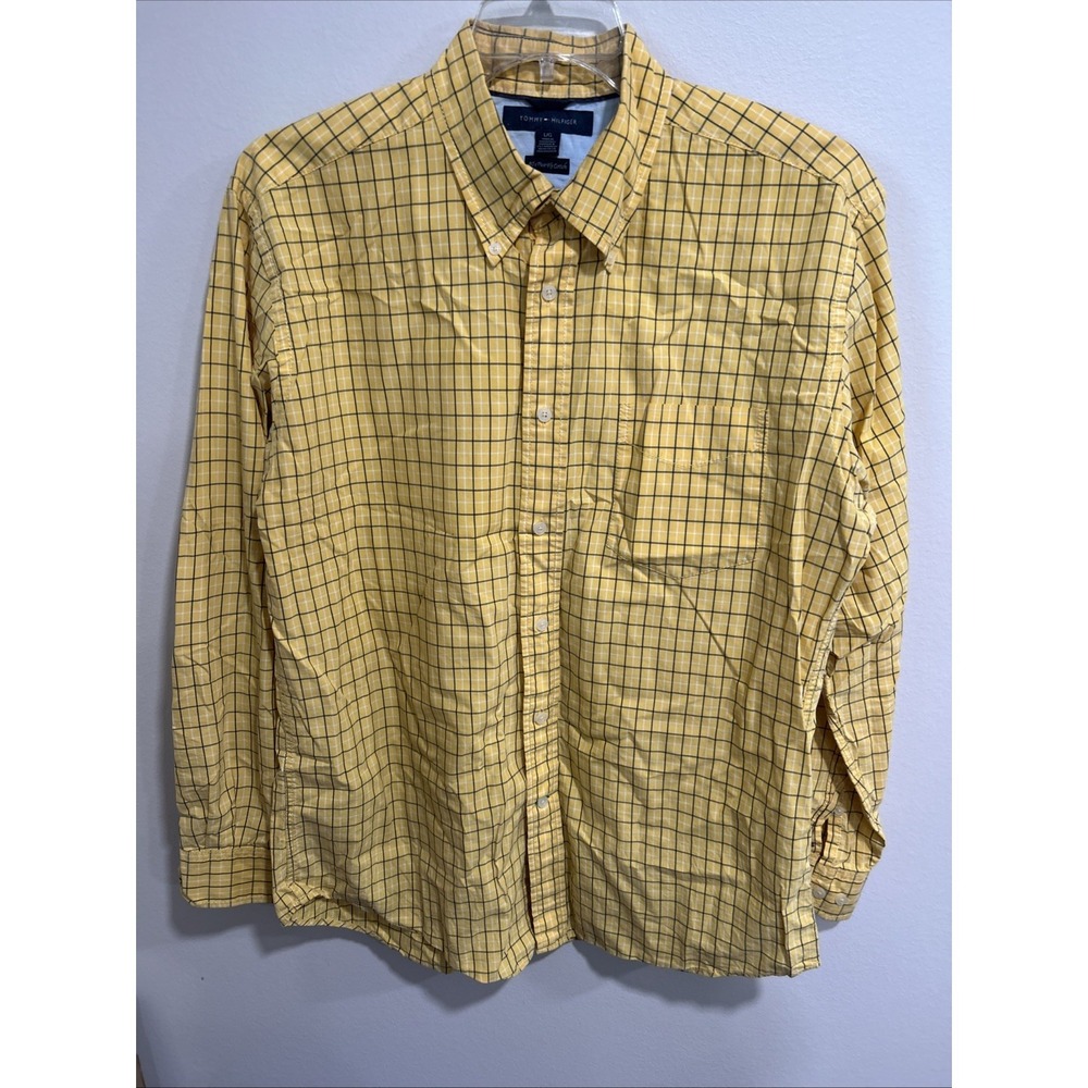 Tommy Hilfiger Large Vintage 80's Cotton Yellow Navy Plaid Shirt‎